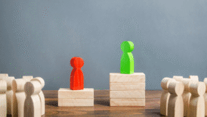 Wooden people on podiums