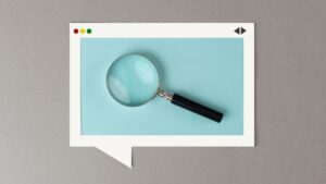 magnifying glass inside speech bubble